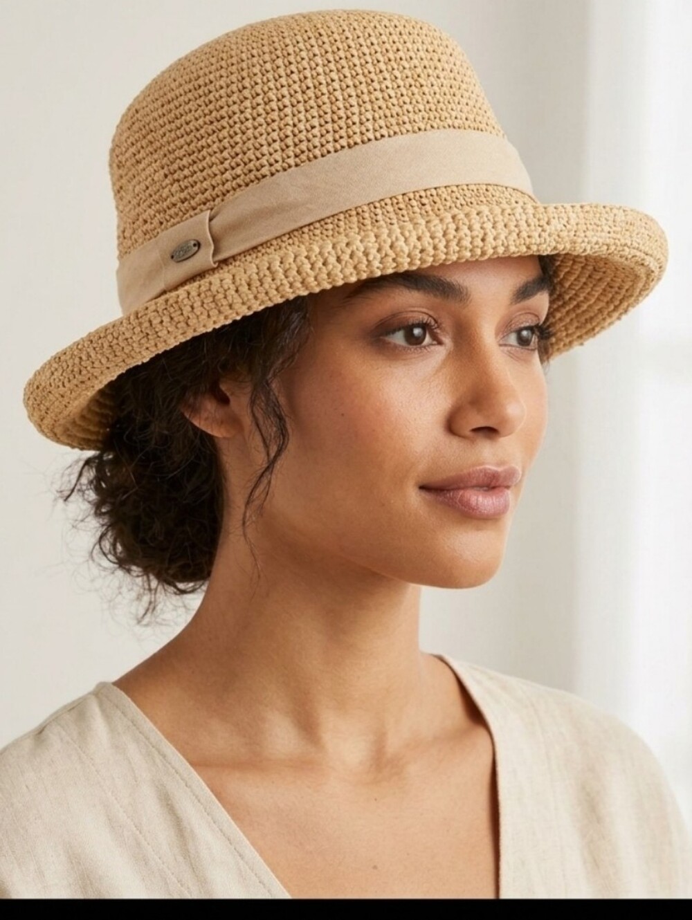 Scala Woven Straw Sun Hat with Cream Band - Natural
